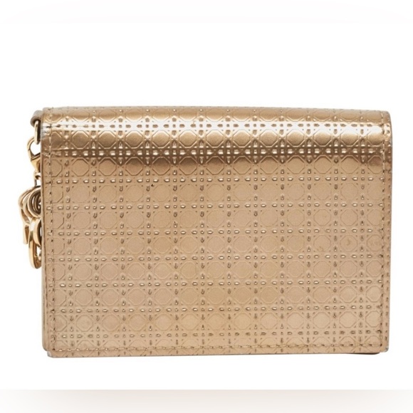 RARE Dior Gold Micro Cannage Lady Dior Metallic Patent Leather Card Holder - Picture 3 of 12